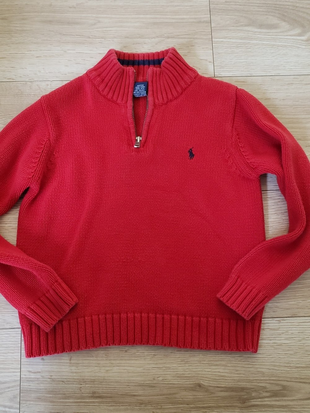 Polo by Ralph Lauren Red Half-Zip Cotton Knit Sweater with Navy Pony